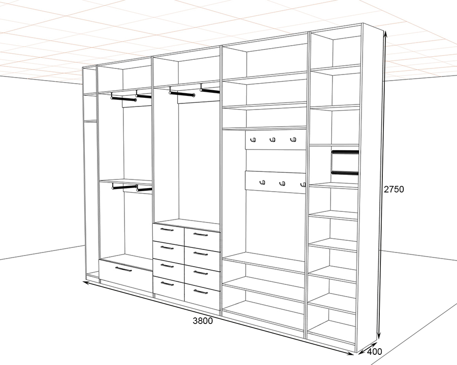 Как нарисовать шкаф купе в прихожую